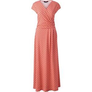 Lands End Maxi Dress Womens S Orange Cotton Modal Jersey Twist Wrap Ditsy Floral
